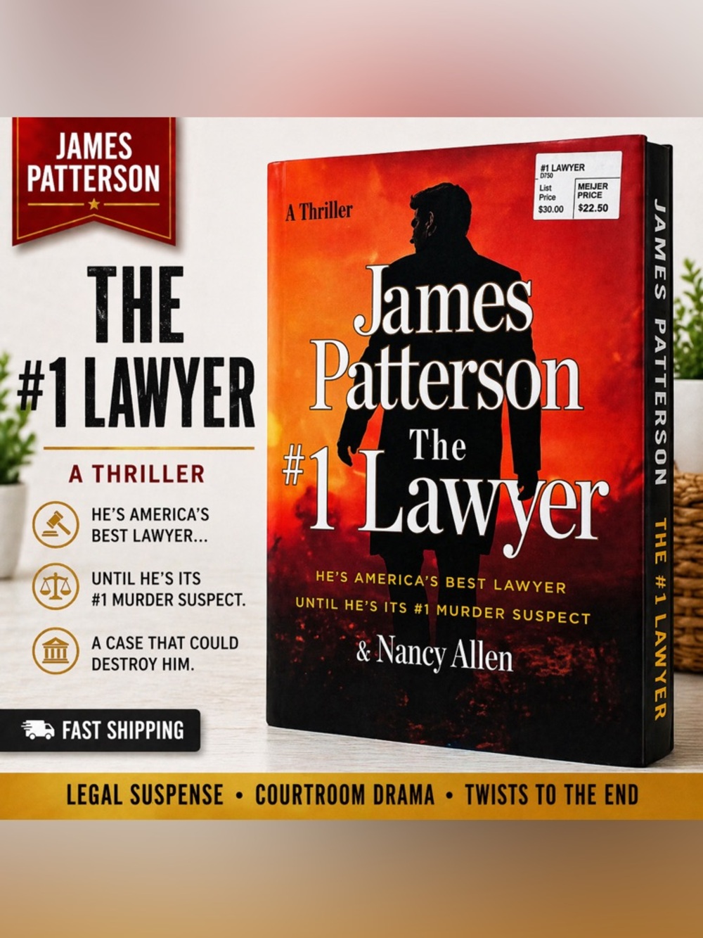 James Patterson The #1 Lawyer Hardcover Thriller Legal Suspense Novel Book